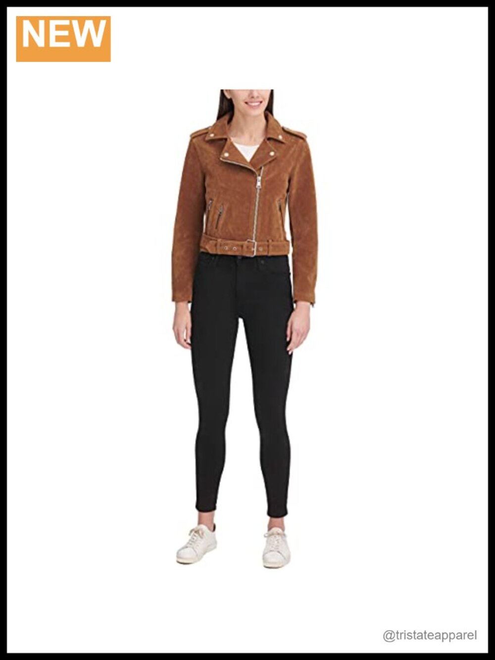 Faux Leather Asymmetrical Belted Motorcycle Jacket Long Sleeve Zipper Pockets